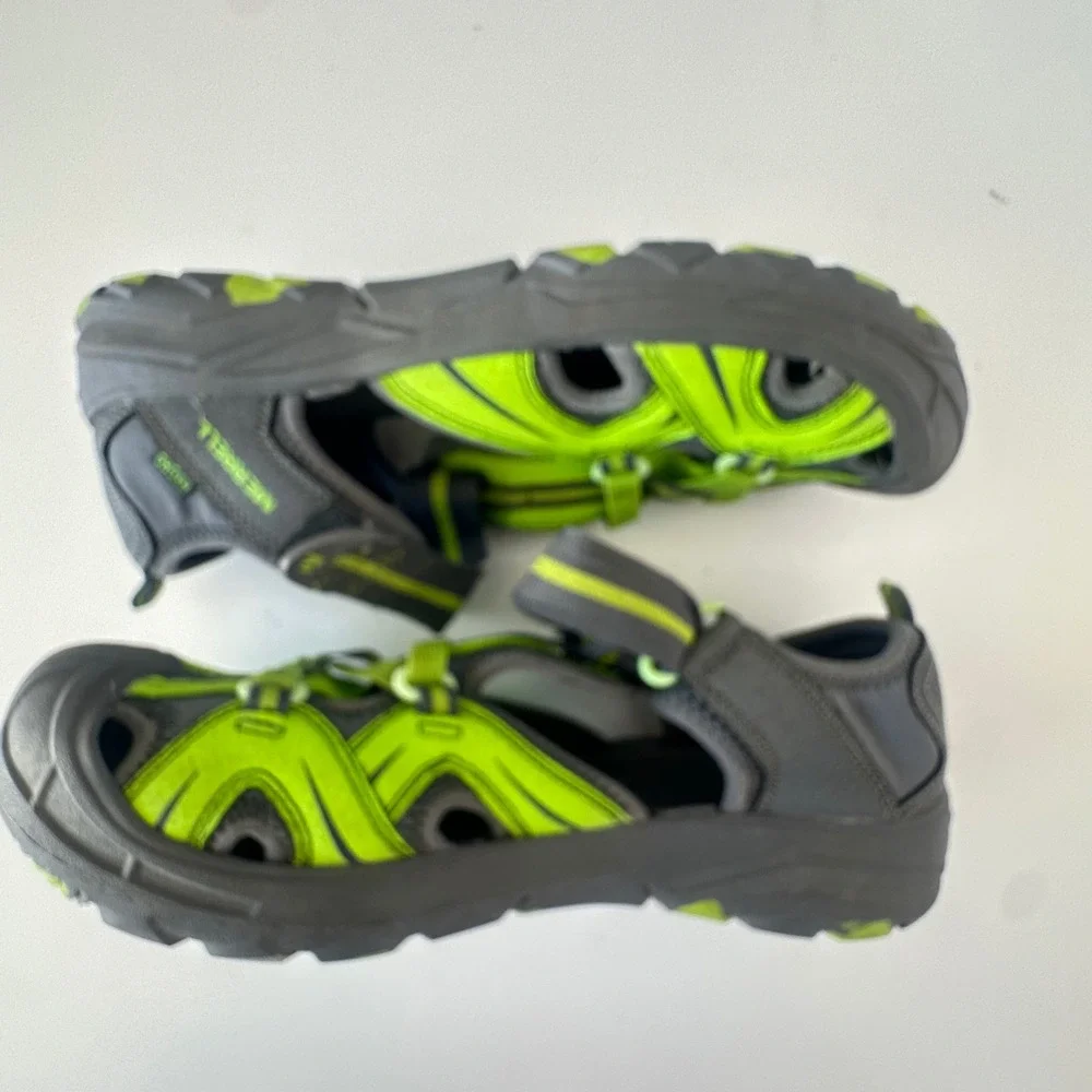 Merrell Hydro Boys' Size 7W Gray & Green Water Sport Sandals Shoes Hook and Eye‎